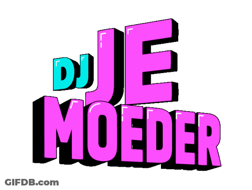 A Logo For Dj Je Moeder With Pink And Blue Letters GIF
