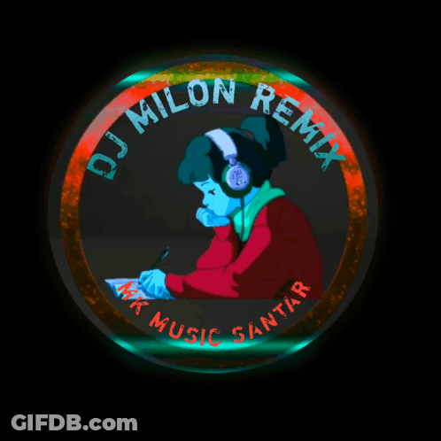 A Logo For Dj Milon Remix With A Person Wearing Headphones GIF