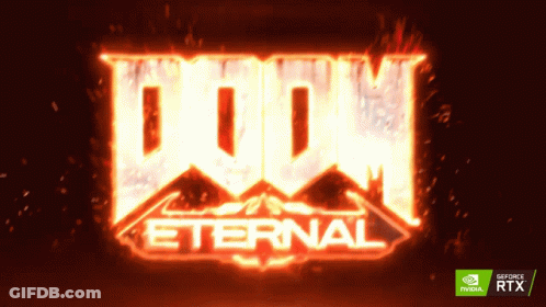 A Logo For Doom Eternal With A Nvidia Logo Below It GIF