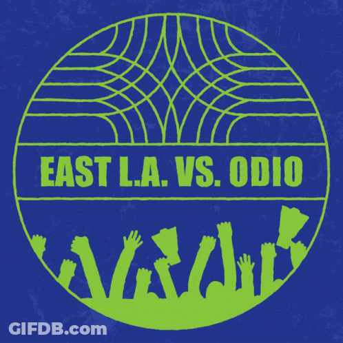 A Logo For East La Vs. Odio With A Blue Background GIF