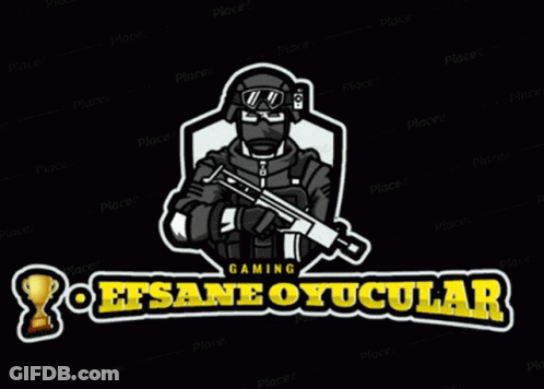 A Logo For Efsane Oyucular Gaming With A Man Holding A Gun GIF
