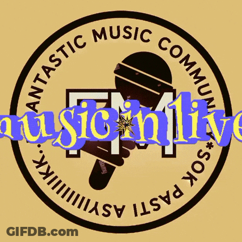 A Logo For Fantastic Music Communion With A Microphone In The Center GIF