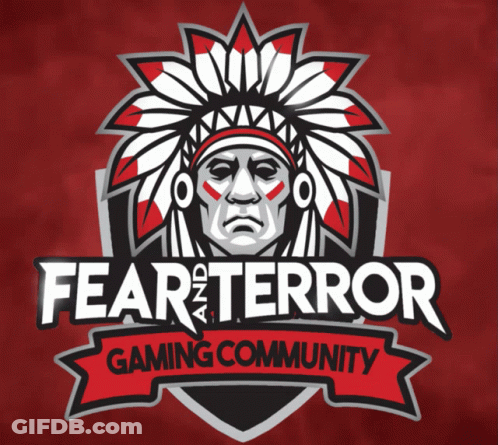 A Logo For Fear Terror Gaming Community With A Native American GIF