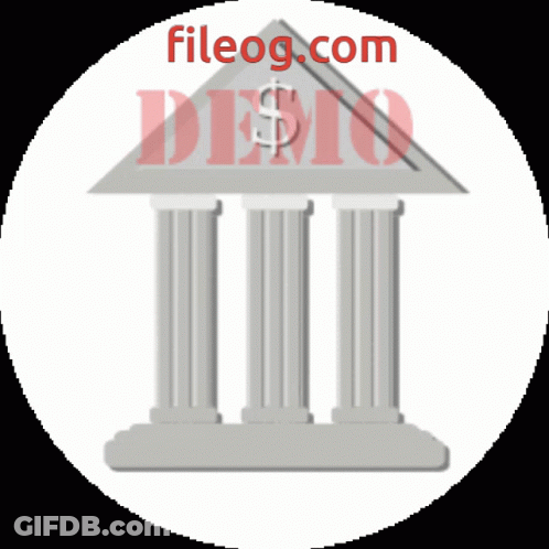 A Logo For Fileog.com Shows A Bank Building With Three Columns GIF