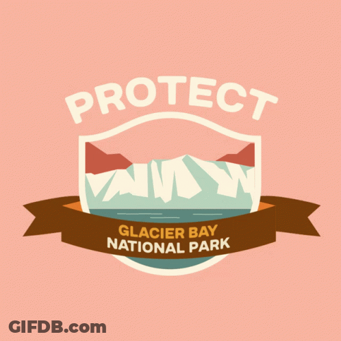 A Logo For Glacier Bay National Park With A Shield And A Brown Ribbon GIF