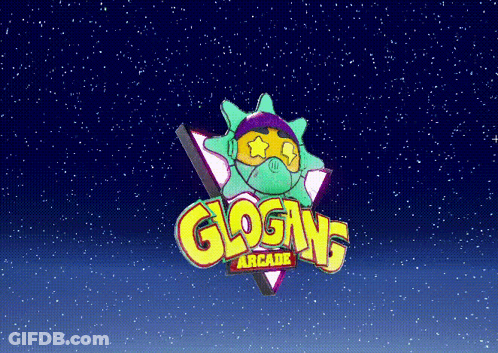 A Logo For Gloaming Arcade Against A Starry Night Sky GIF