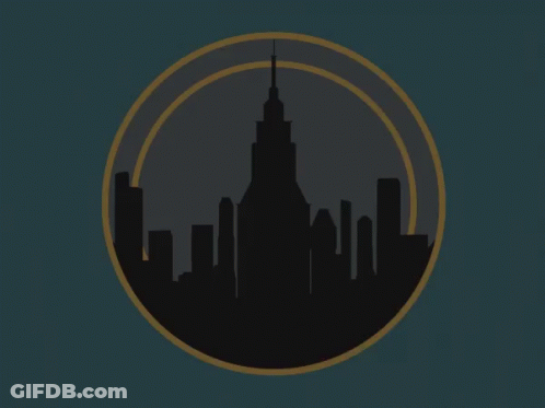 A Logo For Gotham City With A City Skyline GIF