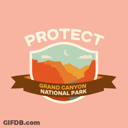 A Logo For Grand Canyon National Park With A Shield And A Brown Ribbon GIF