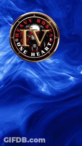 A Logo For Heavy Roses Iv One Heart On A Blue Background GIF