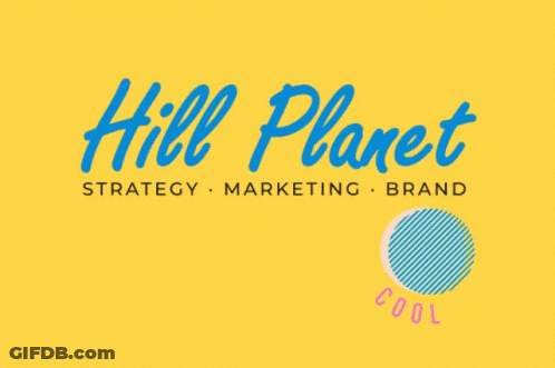 A Logo For Hill Planet Strategy Marketing And Brand On A Yellow Background GIF