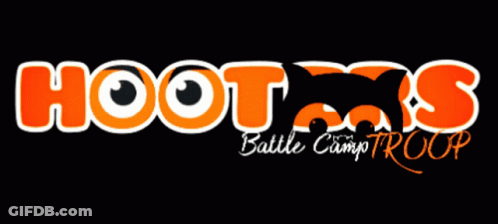 A Logo For Hooters Battle Camp Troop With A Black Cat GIF