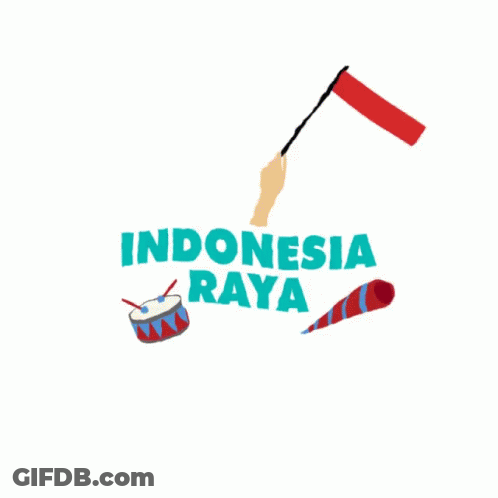 A Logo For Indonesia Raya With A Drum And Confetti GIF