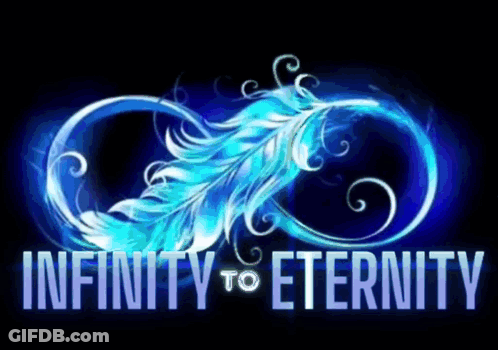A Logo For Infinity To Eternity With A Feather In The Middle GIF