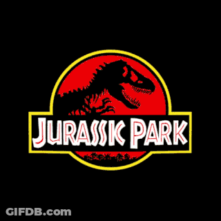 A Logo For Jurassic Park With A Dinosaur In The Center GIF