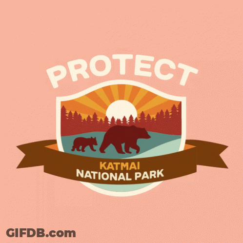 A Logo For Katmai National Park Shows A Bear And A Baby Bear GIF