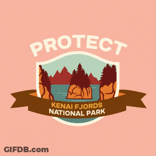 A Logo For Kenai Fjords National Park With A Shield GIF