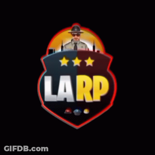 A Logo For Larp With A Police Officer In The Middle GIF