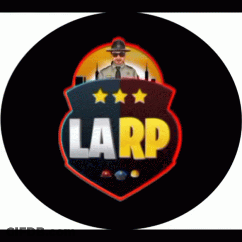 A Logo For Larp With A Police Officer On Top GIF