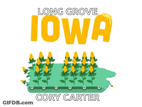 A Logo For Long Grove Iowa Cory Carter With Corn Plants GIF