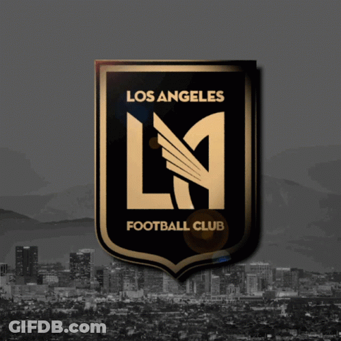 A Logo For Los Angeles Football Club With A City Skyline In The Background GIF