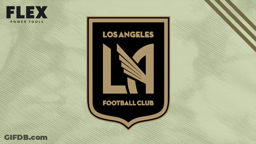 A Logo For Los Angeles Football Club With A Flex Power Tools Logo In The Background GIF