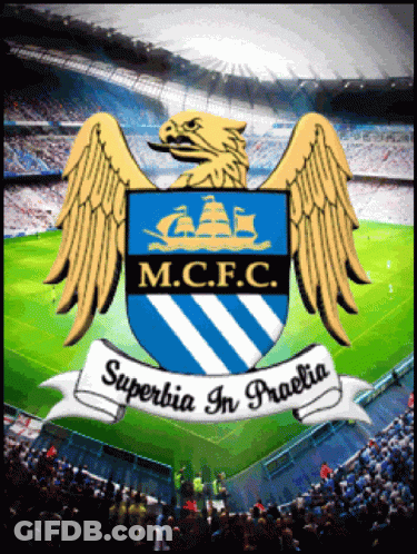 A Logo For M.c.f.c. With An Eagle On Top GIF