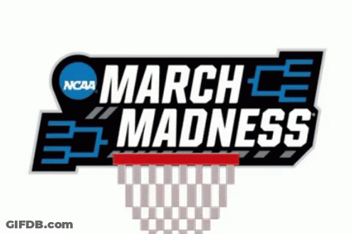 A Logo For March Madness With A Basketball In The Hoop GIF