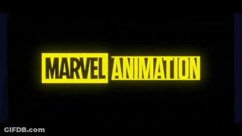A Logo For Marvel Animation Shows A Cartoon Character GIF