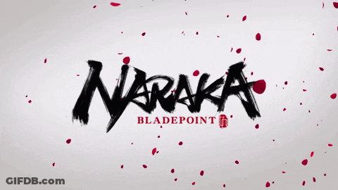 A Logo For Naraka Bladepoint With Red Petals Falling Around It GIF