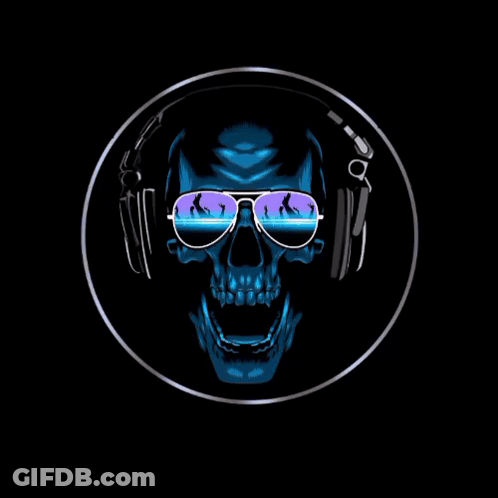 A Logo For Oleng Creator Shows A Skull With Headphones On GIF