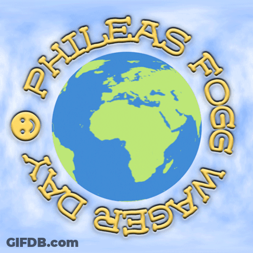 A Logo For Phillips Fogg Day With A Hot Air Balloon In The Middle Of The Earth GIF