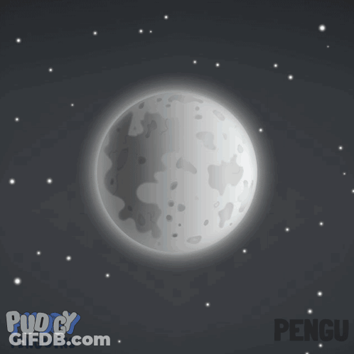 A Logo For Puddy Penguins Shows A Full Moon In The Night Sky GIF