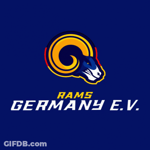 A Logo For Rams Germany E.v. With A Ram Head On A Blue Background GIF