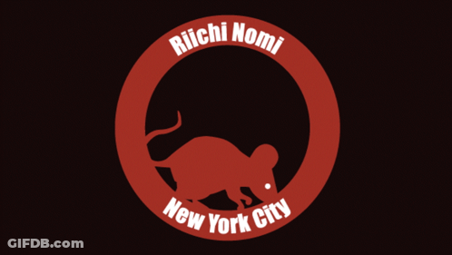 A Logo For Richi Nomi New York City With A Rat In The Middle GIF