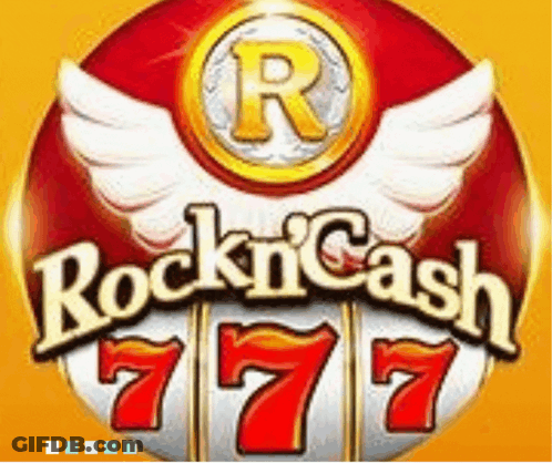 A Logo For Rock N Cash Shows A Circle With Wings On It GIF
