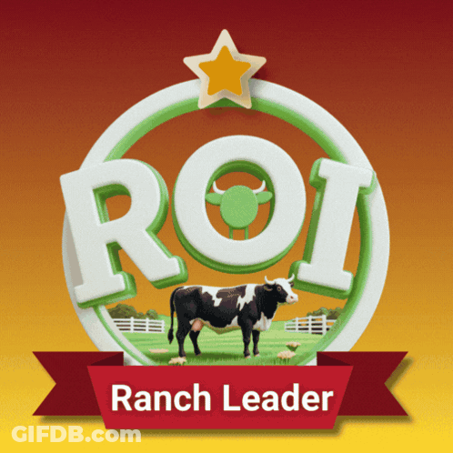 A Logo For Roi Ranch Leader With A Cow GIF