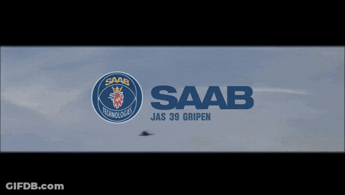 A Logo For Saab Jas 39 Gripen With A Shadow Of A Plane In The Background GIF