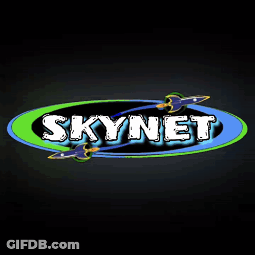A Logo For Skynet Shows A Plane Flying Through The Air GIF