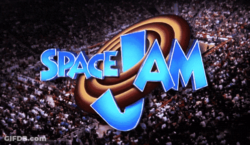 A Logo For Space Jam Is Displayed In Front Of A Crowd GIF