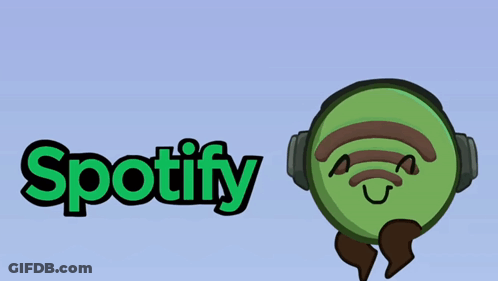 A Logo For Spotify With A Green Cartoon Character Wearing Headphones GIF