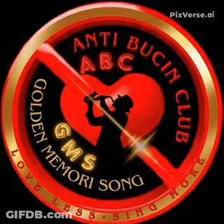 A Logo For The Anti Bucin Club Shows A Man Singing Into A Trumpet GIF