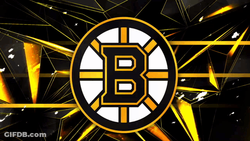 A Logo For The Boston Bruins Is On A Black And Yellow Background GIF