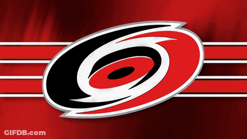 A Logo For The Carolina Hurricanes With A Red Background GIF