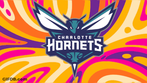 A Logo For The Charlotte Hornets Is Displayed On A Colorful Background GIF