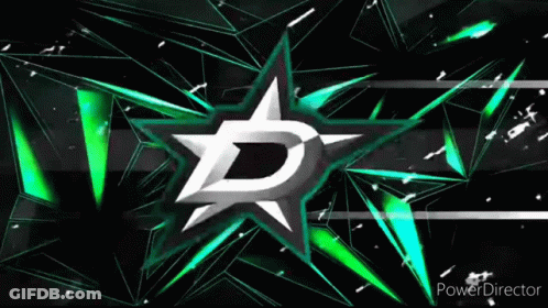 A Logo For The Dallas Stars Is Displayed On A Black Background GIF