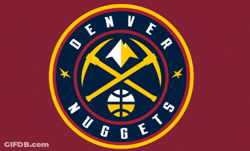 A Logo For The Denver Nuggets With A Basketball In The Center GIF