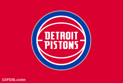 A Logo For The Detroit Pistons Basketball Team On A Blue Background GIF