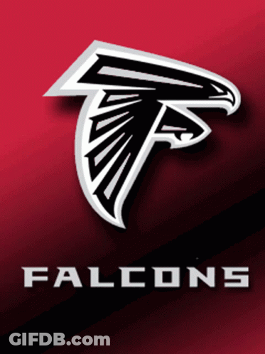 A Logo For The Falcons Is On A Red Background GIF