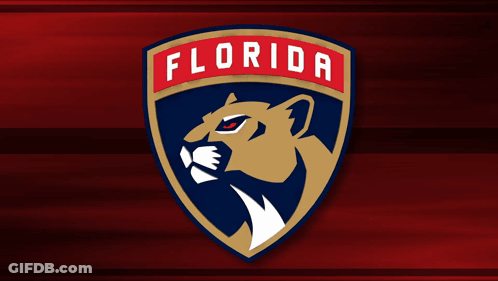 A Logo For The Florida Panthers Is Shown On A Dark Red Background GIF