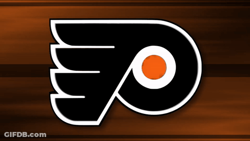 A Logo For The Flyers Is Shown On A Brown Background GIF